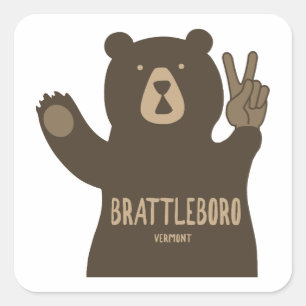 Adesivo Quadrado Brattleboro Vermont Urso da Paz