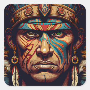 Adesivo Quadrado Bravo e Negrito: O Guerreiro Asteca Sobe