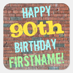 Adesivo Quadrado Brick Wall Grafite inspirado 90 Aniversário + Nom