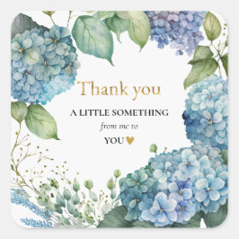 Adesivo Quadrado Bridal Shower Blue Hydrangeas Thank you