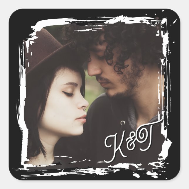 Adesivo Quadrado Bride and Groom Initials Photo Template Wedding (Frente)