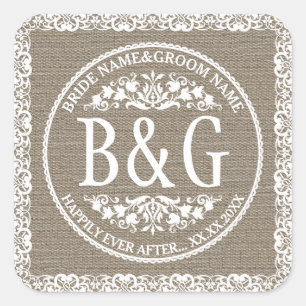 Adesivo Quadrado Bride&Groom personalizado Burlap&Lace