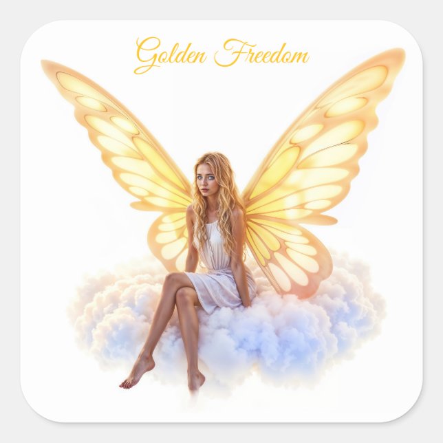 Adesivo Quadrado Bright fada ouro borboleta asas gentis belas (Frente)