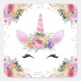 Adesivo Quadrado Bright Floral Unicorn