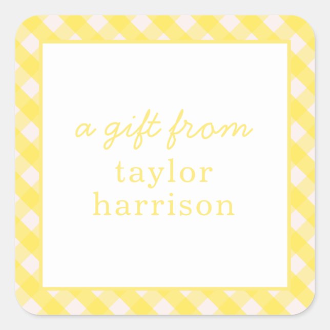 Adesivo Quadrado Bright Gingham Personalizado para Presentes (Frente)