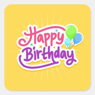 Adesivo Quadrado Bright Happy Birthday Sticker
