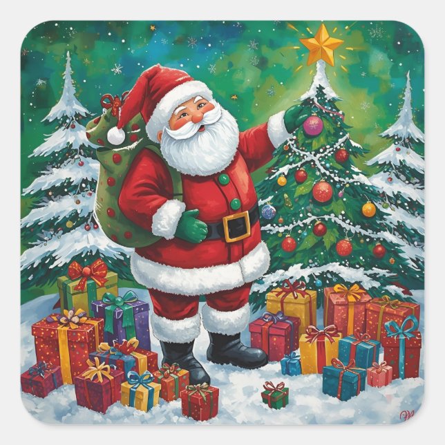 Adesivo Quadrado Bright & Merry Santa Sticker Charm (Frente)