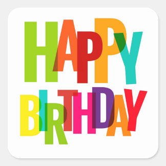 Adesivo Quadrado Bright Overlapping Happy Birthday Stickers