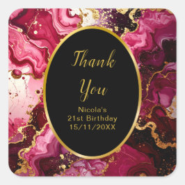 Adesivo Quadrado Bright Red and Gold Marble Agate Birthday Party