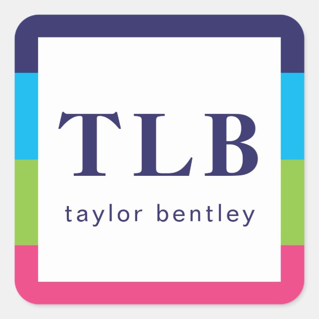 Adesivo Quadrado Bright Rugby Stripes Monogramas (Frente)