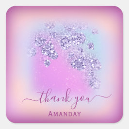 Adesivo Quadrado Brilho Azul Empoeirado Agradecimento Doce 16º Glam