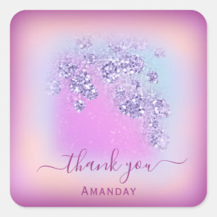 Adesivo Quadrado Brilho Azul Empoeirado Agradecimento Doce 16º Glam