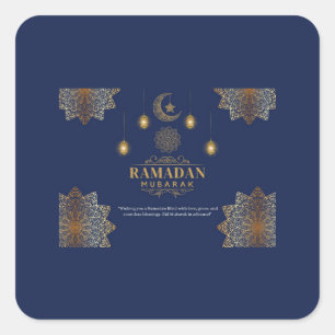 Adesivo Quadrado Brilho de Lanterna Elegante Saudação de Ramadan