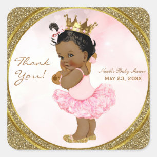 Adesivo Quadrado Brilho de Ouro Rosa Princesa Vintage Favor para Be