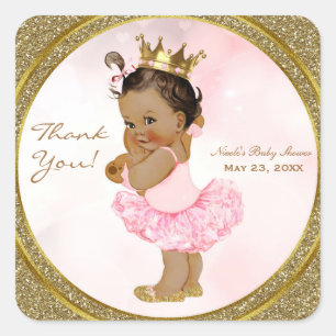 Adesivo Quadrado Brilho de Ouro Rosa Princesa Vintage Favor para Be