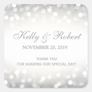 Adesivo Quadrado Brilho de prata elegante do Tag do favor do