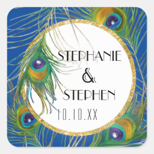 Adesivo Quadrado Brilho Dourado do falso de w das penas do pavão