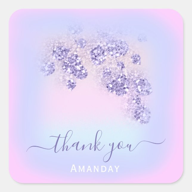 Adesivo Quadrado Brilho Floral Azul Rosa SWEET16TH Holográfico (Frente)