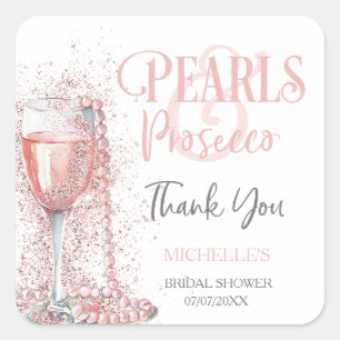 Adesivo Quadrado Brilho Rosa Pérolas e Prosecco Obrigado