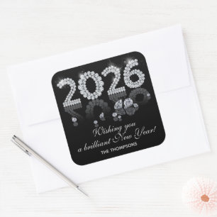Adesivo Quadrado Brilliant Diamonds Luxo Ano Novo 2026
