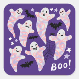 Adesivo Quadrado Brincadeira de Halloween Bates roxos