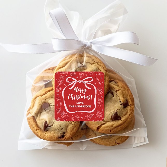 Adesivo Quadrado Brincadeiras Brincadeiras Desenhando Arco Natal (A cute Christmas bow sticker for decorating your Christmas gifts. personalize it with your name.)