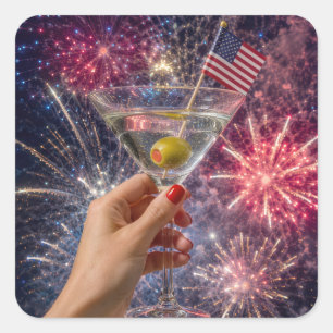 Adesivo Quadrado Brinde de Martini de 4 de Julho