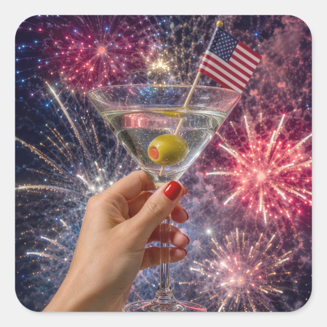 Adesivo Quadrado Brinde de Martini de 4 de Julho (Frente)