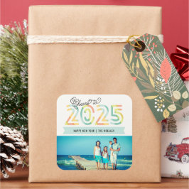 Adesivo Quadrado Brindemos às Listras de Citrus de 2025 Feliz Ano N