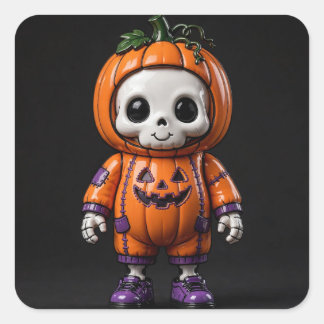 Adesivo Quadrado Brinquedo de Arte Fofo Esqueleto Design de Hallowe