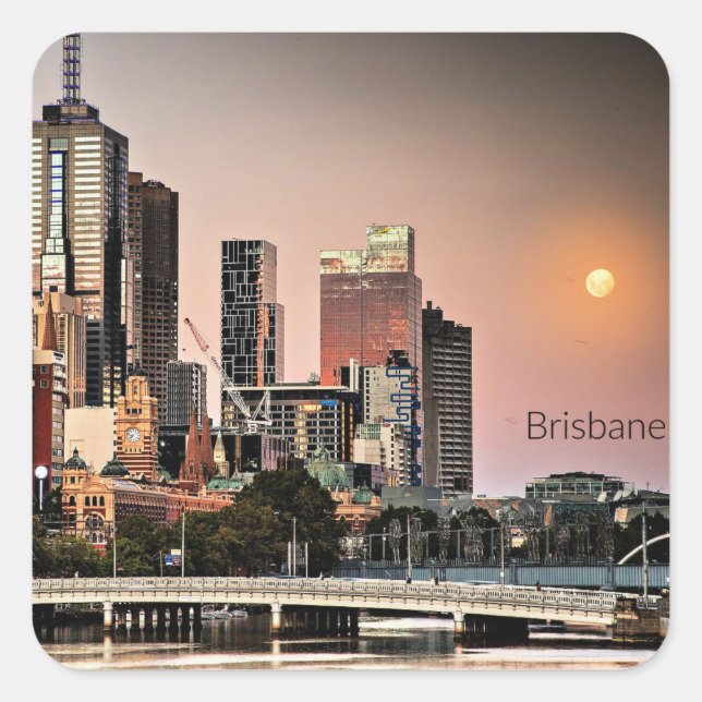Adesivo Quadrado Brisbane, fotografia de paisagem urbana da Austrál (Frente)