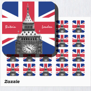 Adesivo Quadrado British Flag & Big Ben - Londres, Reino Unido/fãs