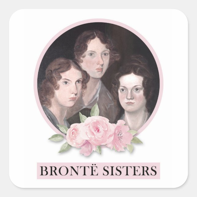 Adesivo Quadrado Bronte Sisters Retrato com Rosas Rosa (Frente)