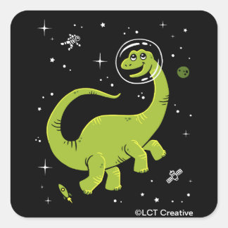 Adesivo Quadrado Brontosaurus Verdes Dinos No Espaço