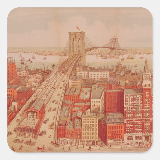 Adesivo Quadrado Brooklyn Bridge, c.1883 (Frente)