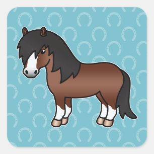 Adesivo Quadrado Brown Cartoon Shetland Pony