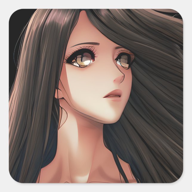 Adesivo Quadrado Brown Eyed Brunette Anime Girl (Frente)