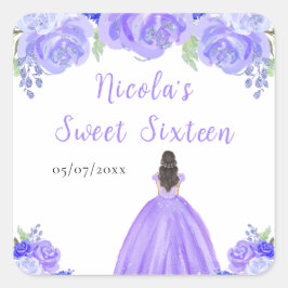 Adesivo Quadrado Brown Hair Princess Purple Floral Sweet Sixteen 