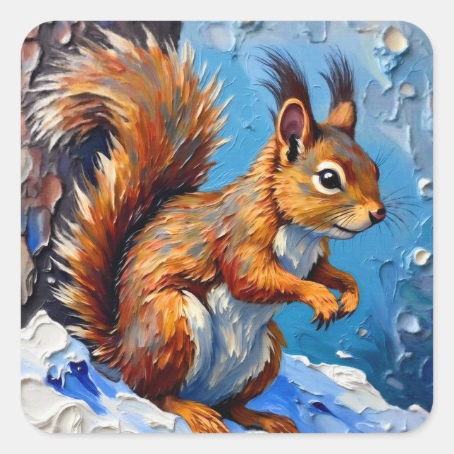 Adesivo Quadrado Brown Squirrel in the Snow (Frente)