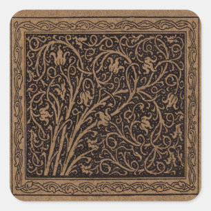 Adesivo Quadrado Brown Tooling Leather Art Nouveau Floral