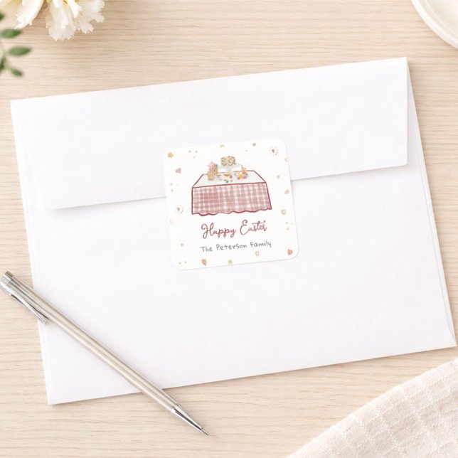 Adesivo Quadrado Brunch de Primavera Desenhada à Mão Whimsical (Criador carregado)