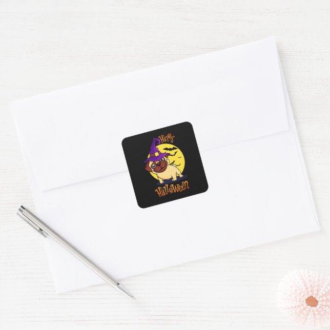 Adesivo Quadrado Bruno o Buldogue Francês Witchy (Envelope)