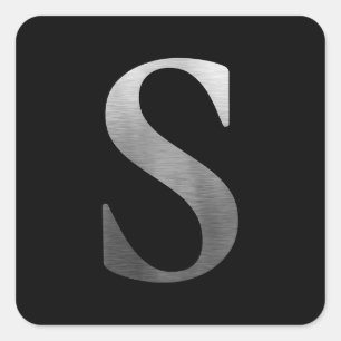 Adesivo Quadrado Brushed Metal Prata Monograma S Preto