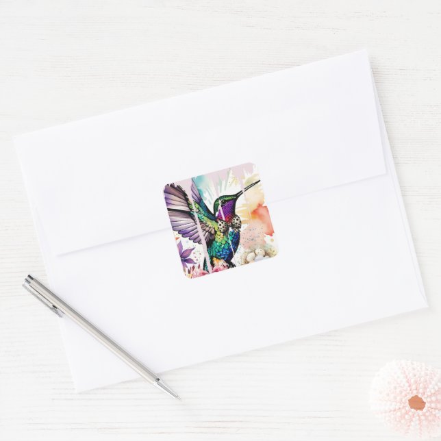 Adesivo Quadrado Brushstroke Bird Art (Envelope)