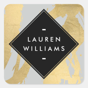 Adesivo Quadrado Brushstrokes Dourados do falso nervoso em cinzas