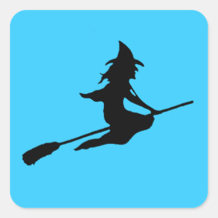 Adesivo Quadrado Bruxa assustador e vassoura