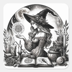 Adesivo Quadrado Bruxa Bonita Farmácia Ervas Magia Encantamentos