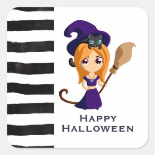 Adesivo Quadrado Bruxa Bonita no Halloween Roxo