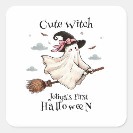 Adesivo Quadrado bruxa-branca simples e elegante no primeiro dia da