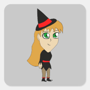 Adesivo Quadrado bruxa chibi